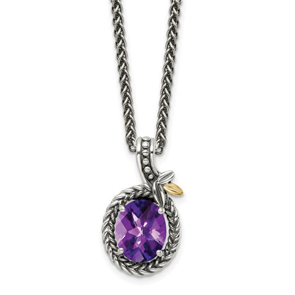 14K/Silver Two Tone Shey Couture Sterling Silver With 14K Accent 18 Inch Antiqued Oval Amethyst Necklace