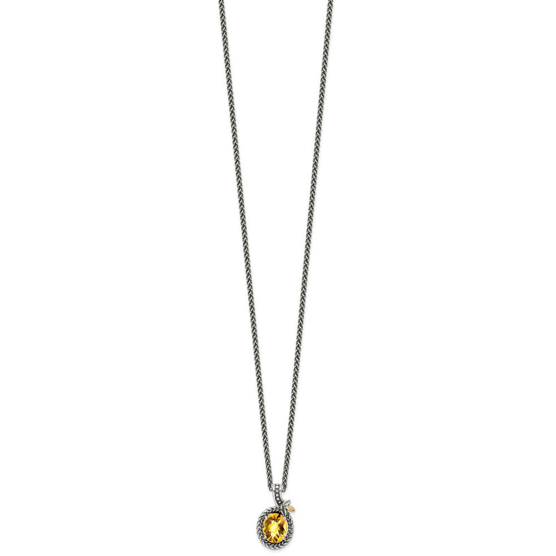 14K/Silver Two Tone Shey Couture Sterling Silver With 14K Accent 18 Inch Antiqued Braided Oval Citrine Necklace