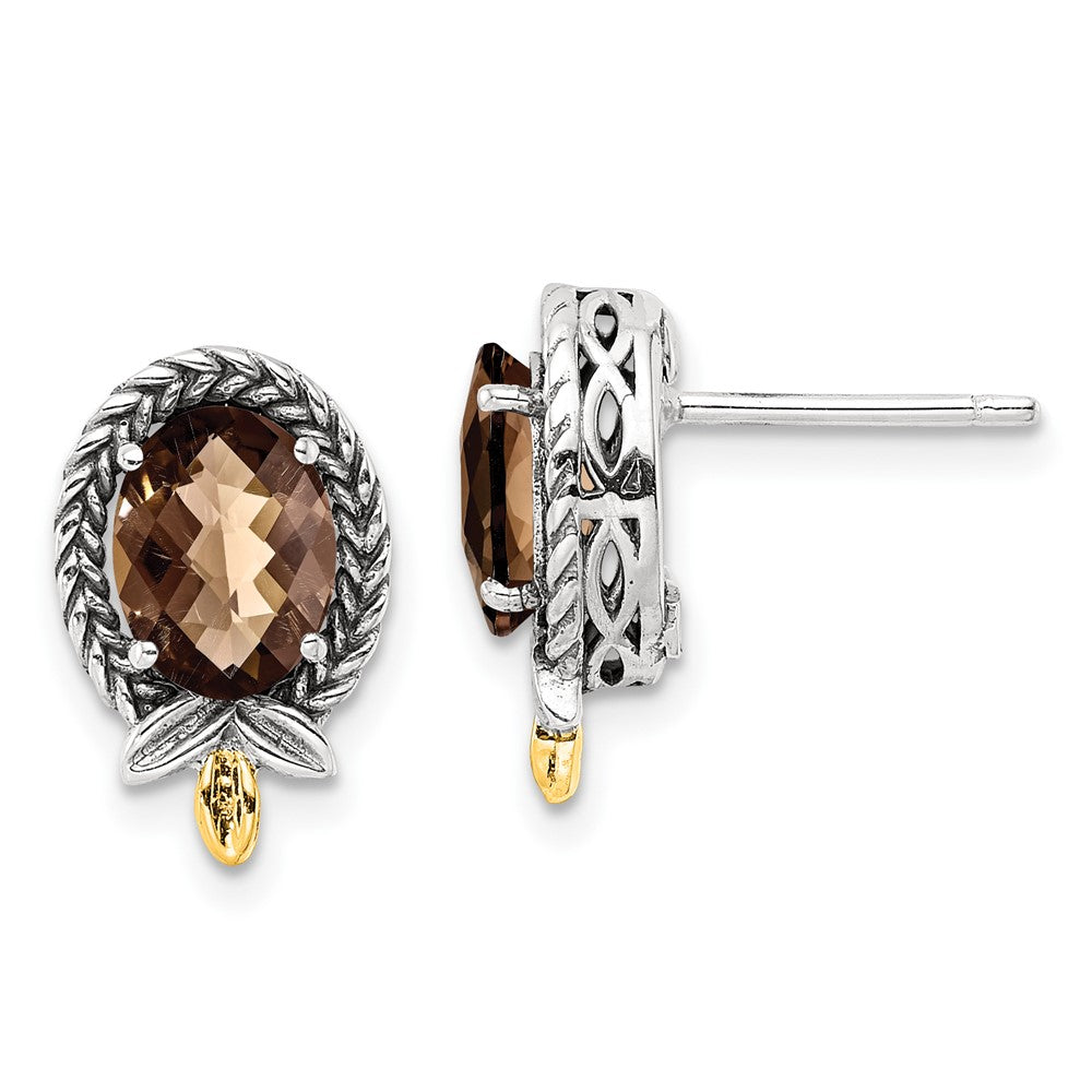 14K/Silver Two Tone Shey Couture Sterling Silver With 14K Accent Antiqued Braided Checkerboard Oval Post Earrings
