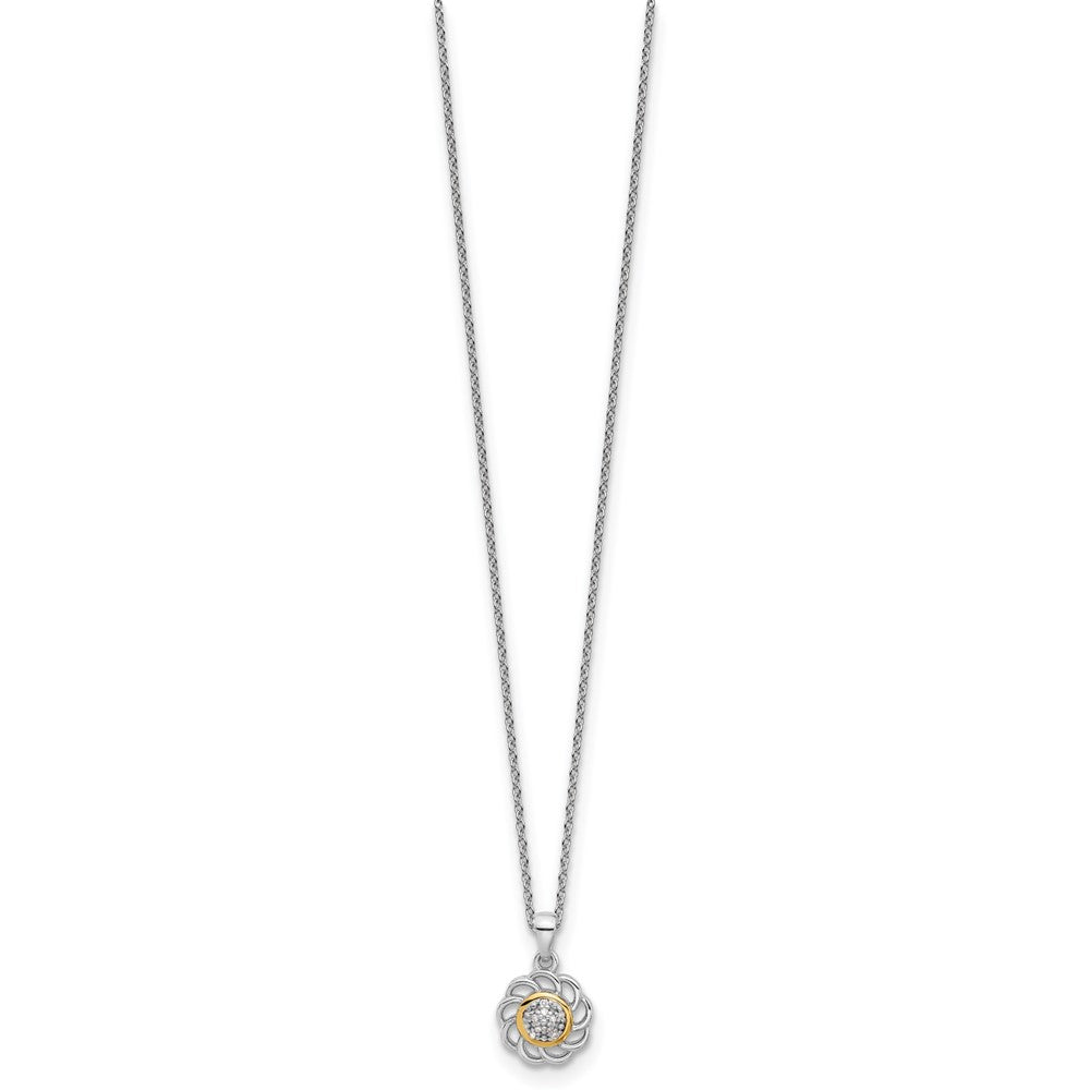 Sterling Silver Rhodium-Plated w/14K/Silver Two-Tone Accent and Diamond 18in Necklace