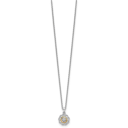 Sterling Silver Rhodium-Plated w/14K/Silver Two-Tone Accent and Diamond 18in Necklace