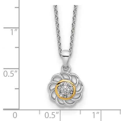 Sterling Silver Rhodium-Plated w/14K/Silver Two-Tone Accent and Diamond 18in Necklace