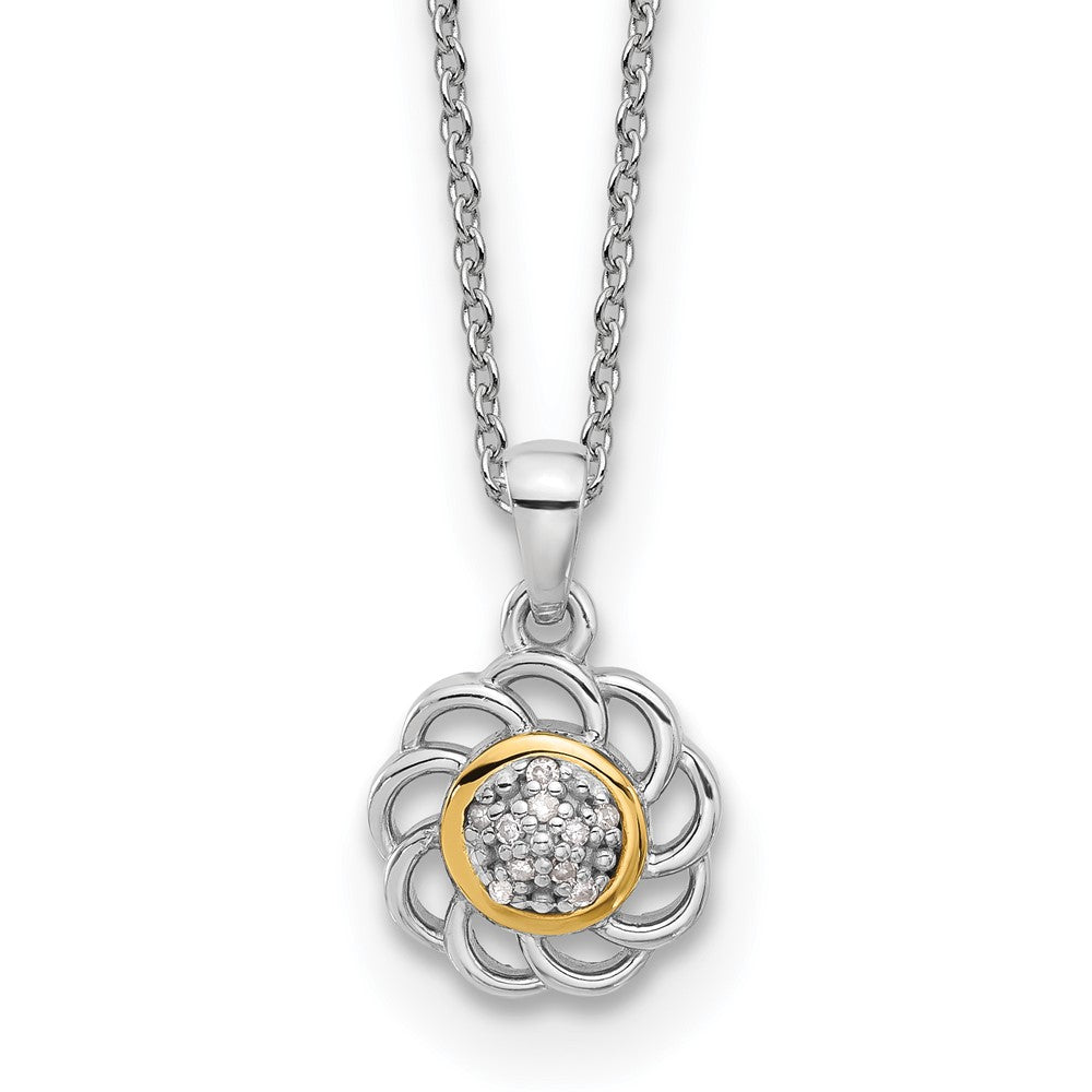 Sterling Silver Rhodium-Plated w/14K/Silver Two-Tone Accent and Diamond 18in Necklace