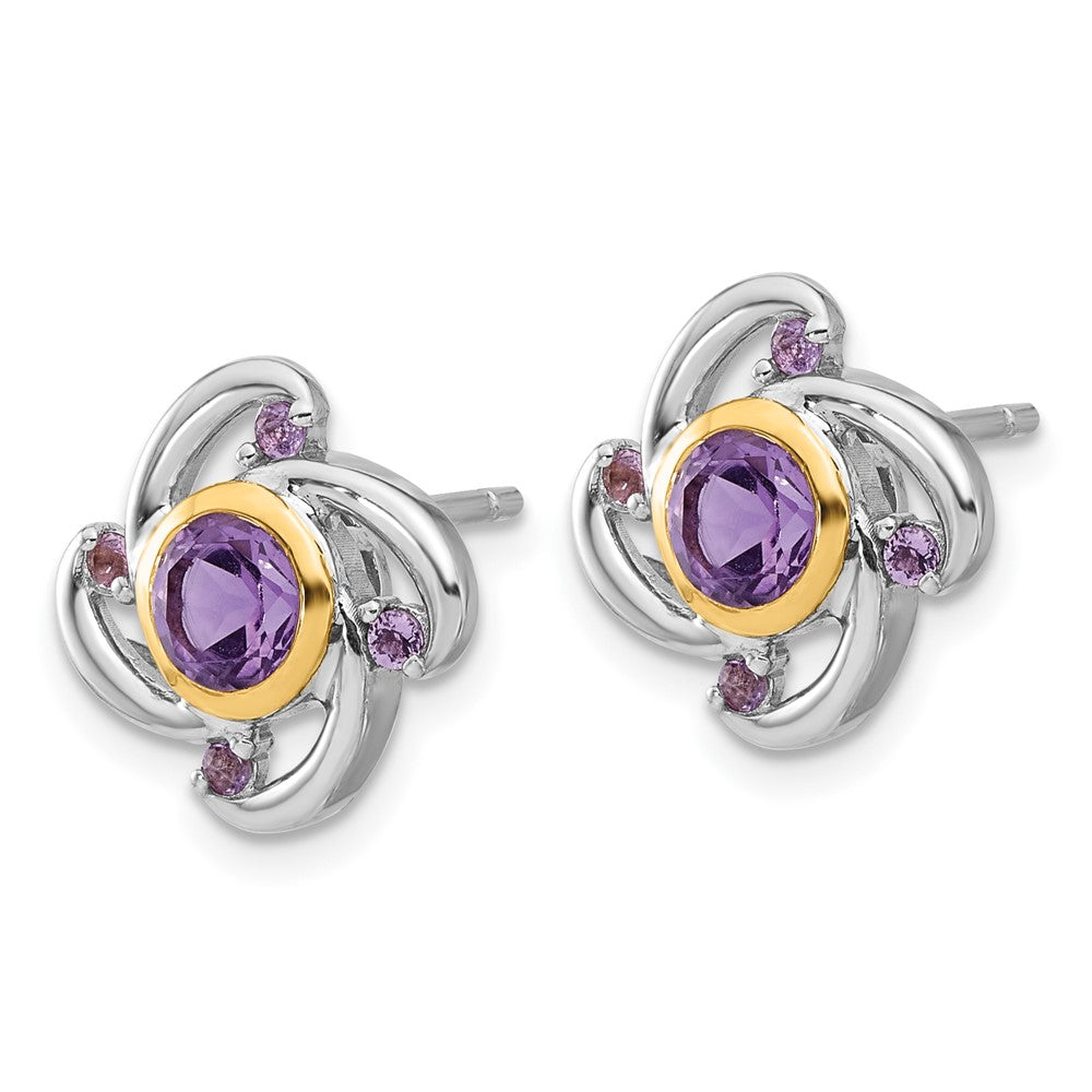 Sterling Silver w/14K/Silver Two-Tone Rhodium Plated 1.05Amethyst and .12Pink Quartz Earrings