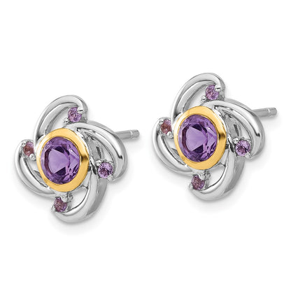 Sterling Silver w/14K/Silver Two-Tone Rhodium Plated 1.05Amethyst and .12Pink Quartz Earrings