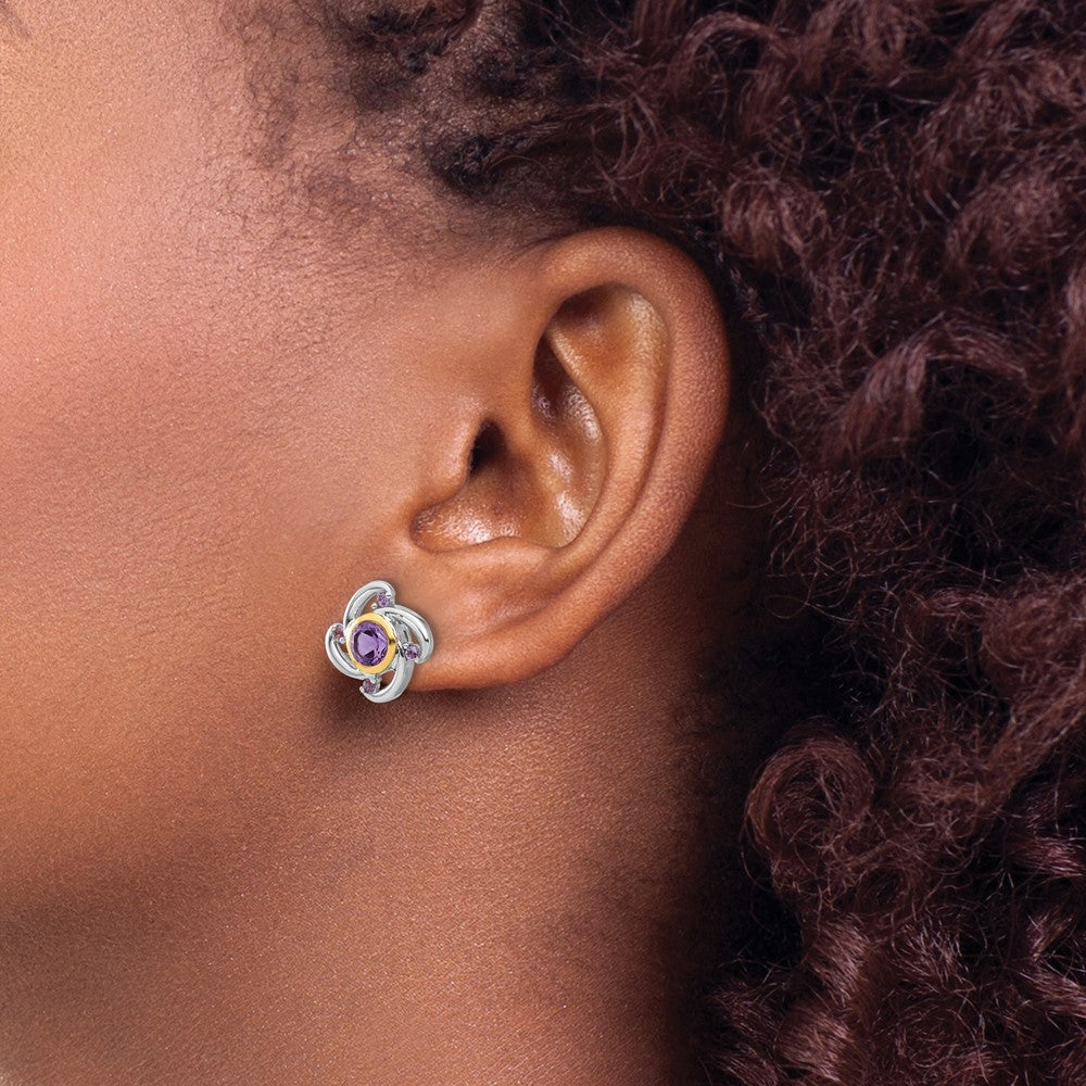 Sterling Silver w/14K/Silver Two-Tone Rhodium Plated 1.05Amethyst and .12Pink Quartz Earrings