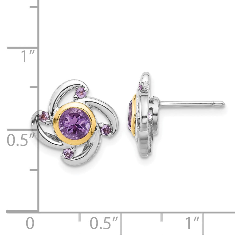 Sterling Silver w/14K/Silver Two-Tone Rhodium Plated 1.05Amethyst and .12Pink Quartz Earrings