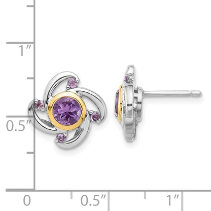 Sterling Silver w/14K/Silver Two-Tone Rhodium Plated 1.05Amethyst and .12Pink Quartz Earrings