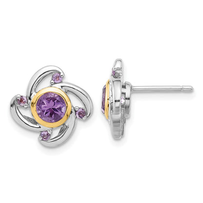 Sterling Silver w/14K/Silver Two-Tone Rhodium Plated 1.05Amethyst and .12Pink Quartz Earrings