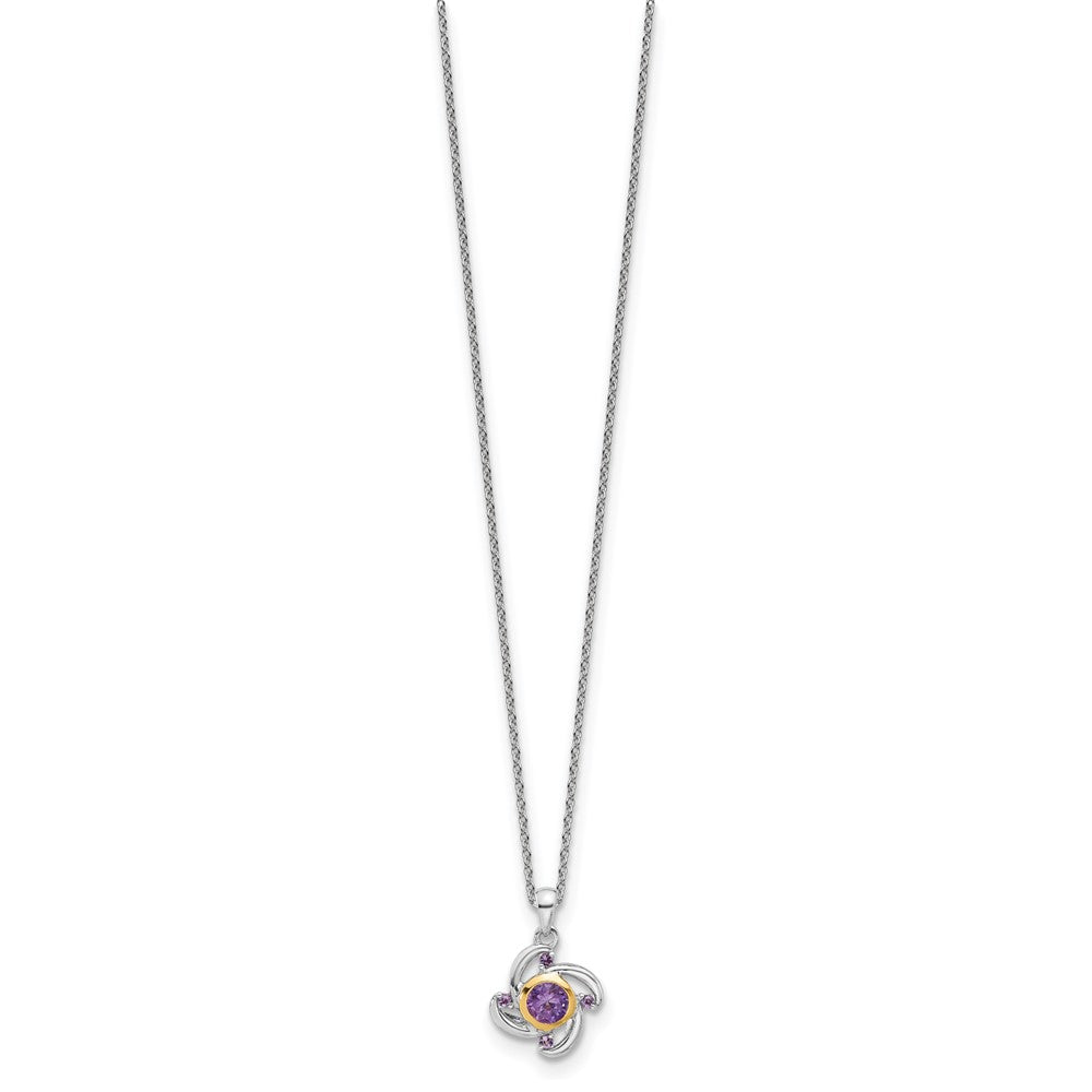 Sterling Silver Rhodium Plated w/14K/Silver Two-Tone .55Amethyst and .06Pink Qtz 18in Necklace