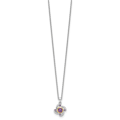 Sterling Silver Rhodium Plated w/14K/Silver Two-Tone .55Amethyst and .06Pink Qtz 18in Necklace