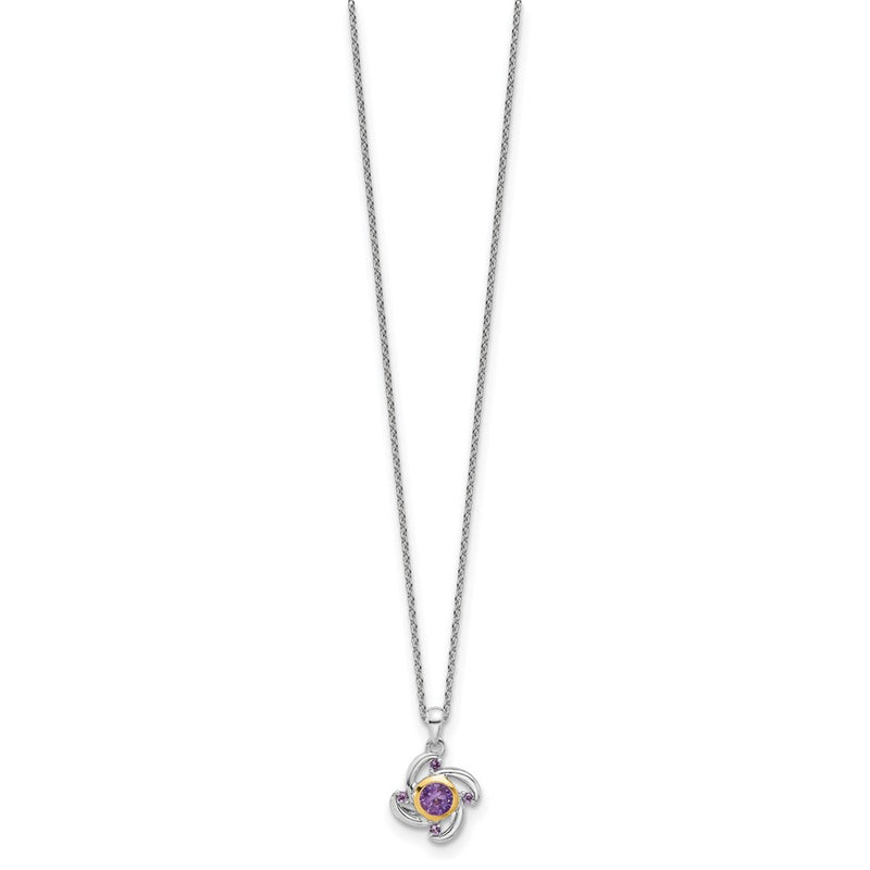 Sterling Silver Rhodium Plated w/14K/Silver Two-Tone .55Amethyst and .06Pink Qtz 18in Necklace