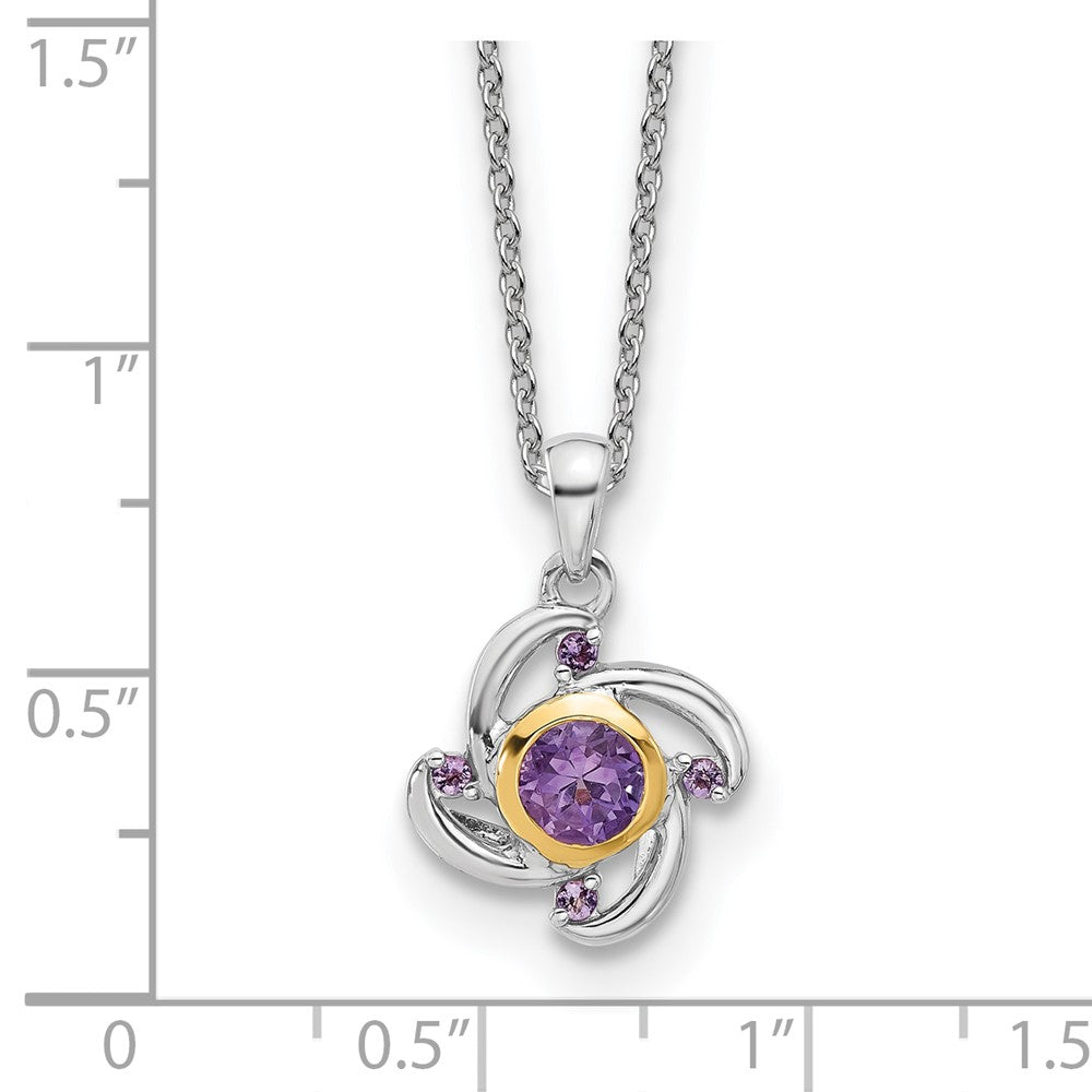 Sterling Silver Rhodium Plated w/14K/Silver Two-Tone .55Amethyst and .06Pink Qtz 18in Necklace