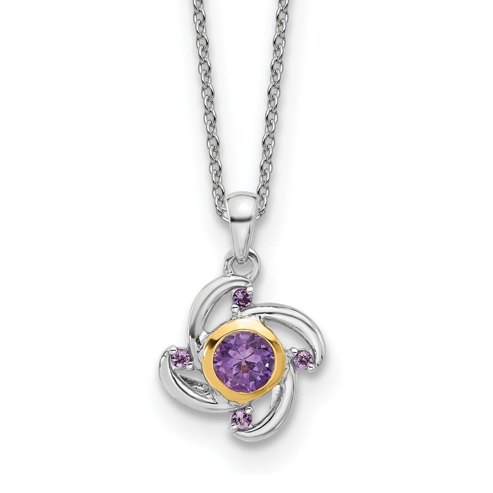 Sterling Silver Rhodium Plated w/14K/Silver Two-Tone .55Amethyst and .06Pink Qtz 18in Necklace