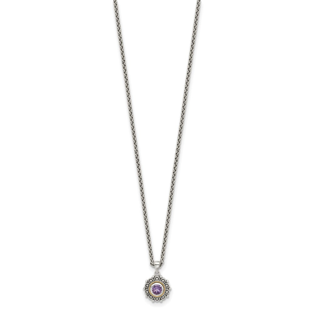 Sterling Silver w/14K/Silver Two-Tone Antiqued and Amethyst 18in Necklace