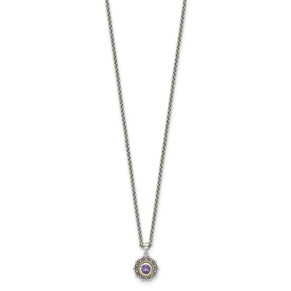 Sterling Silver w/14K/Silver Two-Tone Antiqued and Amethyst 18in Necklace
