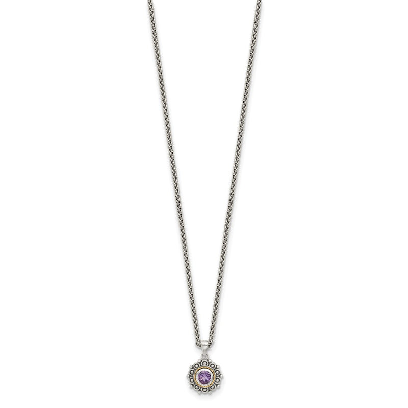 Sterling Silver w/14K/Silver Two-Tone Antiqued and Amethyst 18in Necklace