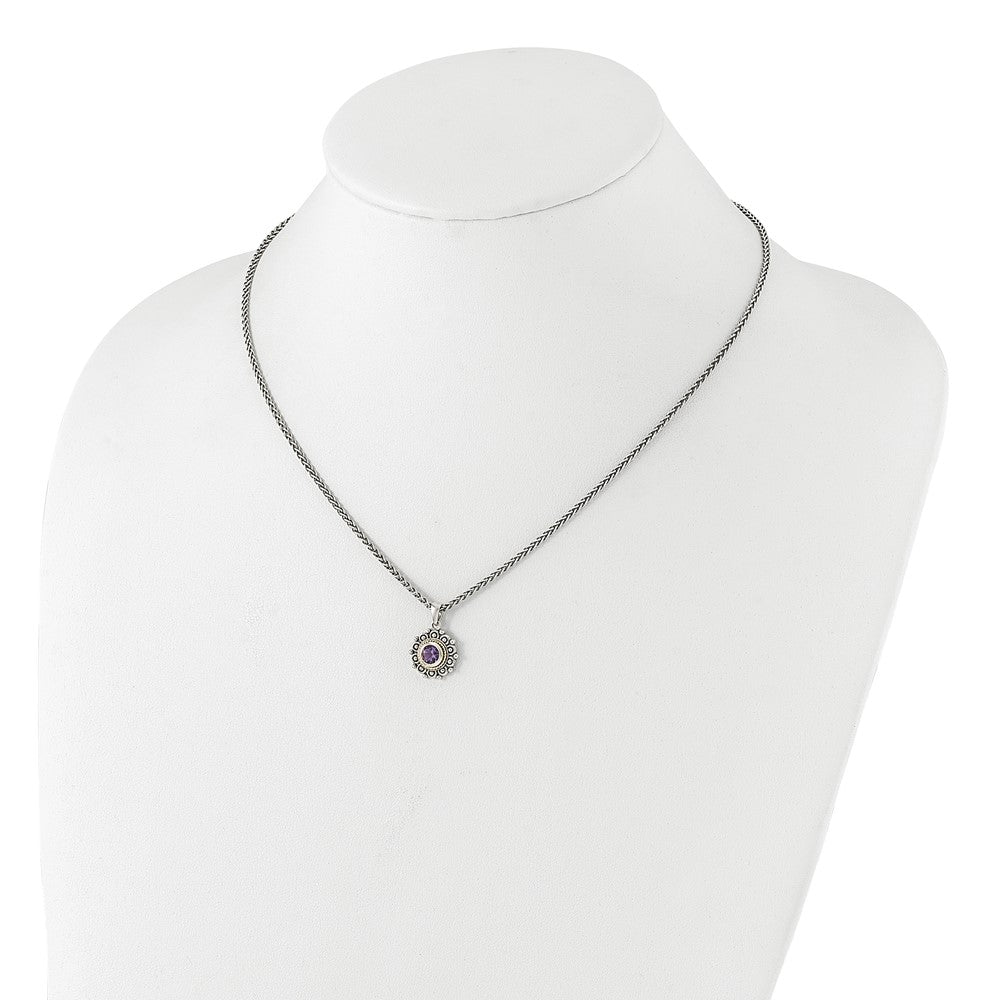 Sterling Silver w/14K/Silver Two-Tone Antiqued and Amethyst 18in Necklace