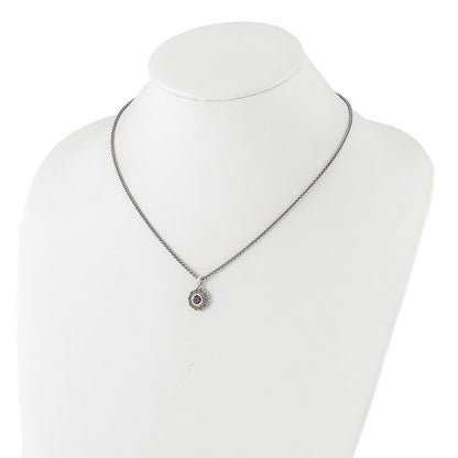 Sterling Silver w/14K/Silver Two-Tone Antiqued and Amethyst 18in Necklace