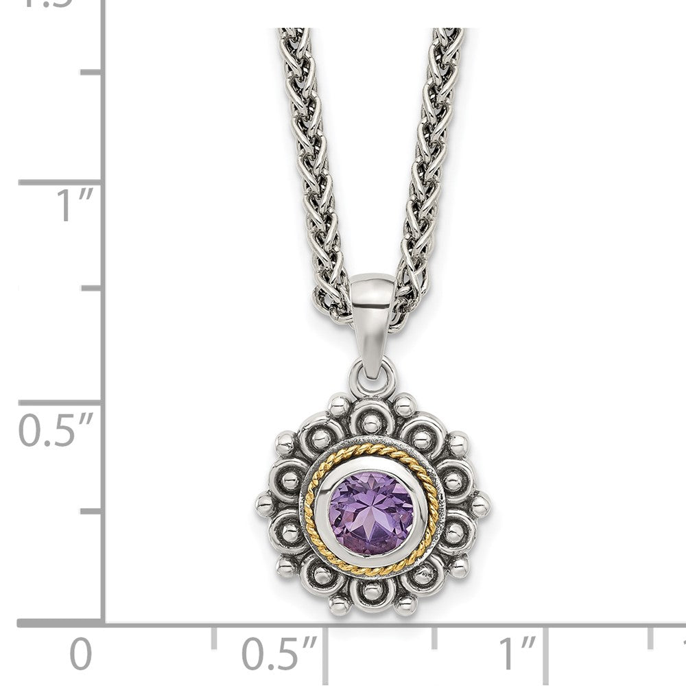 Sterling Silver w/14K/Silver Two-Tone Antiqued and Amethyst 18in Necklace