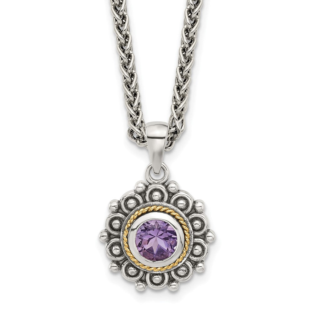 Sterling Silver w/14K/Silver Two-Tone Antiqued and Amethyst 18in Necklace