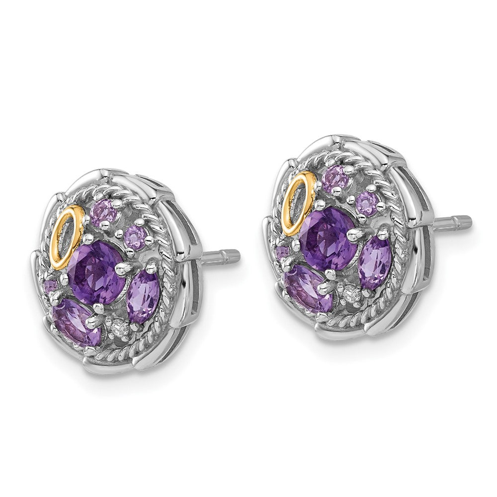 Sterling Silver Rh-Pl w/14K/Silver Two-Tone .54AM/.63 Pink Quartz .03 Wht Topaz Earrings