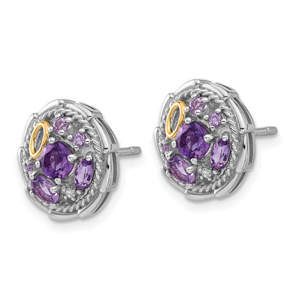 Sterling Silver Rh-Pl w/14K/Silver Two-Tone .54AM/.63 Pink Quartz .03 Wht Topaz Earrings