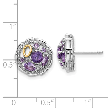 Sterling Silver Rh-Pl w/14K/Silver Two-Tone .54AM/.63 Pink Quartz .03 Wht Topaz Earrings