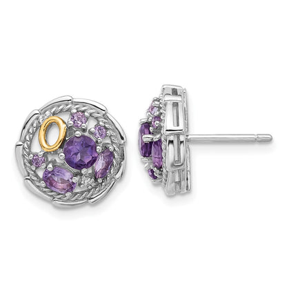 Sterling Silver Rh-Pl w/14K/Silver Two-Tone .54AM/.63 Pink Quartz .03 Wht Topaz Earrings