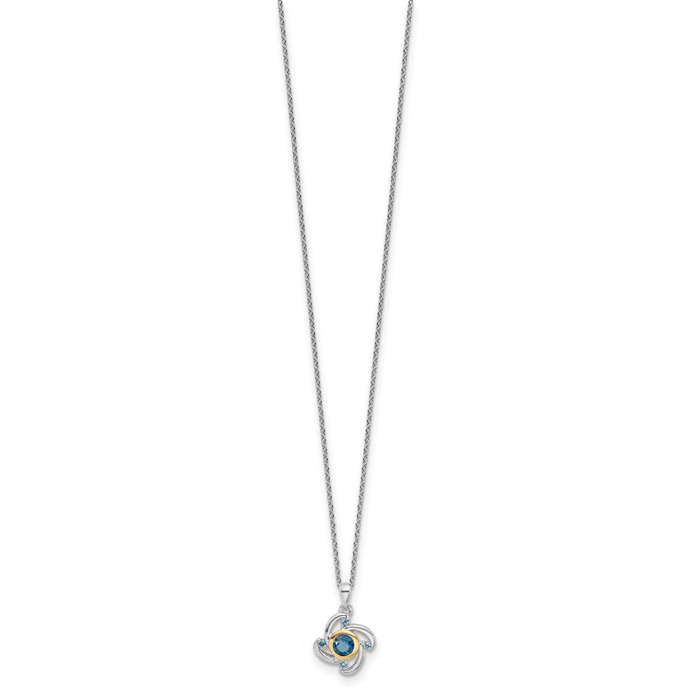 Sterling Silver Rhod-Plat w/14K/Silver Two-Tone London/swiss Blue Topaz 18in Necklace