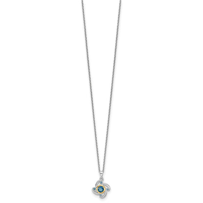 Sterling Silver Rhod-Plat w/14K/Silver Two-Tone London/swiss Blue Topaz 18in Necklace