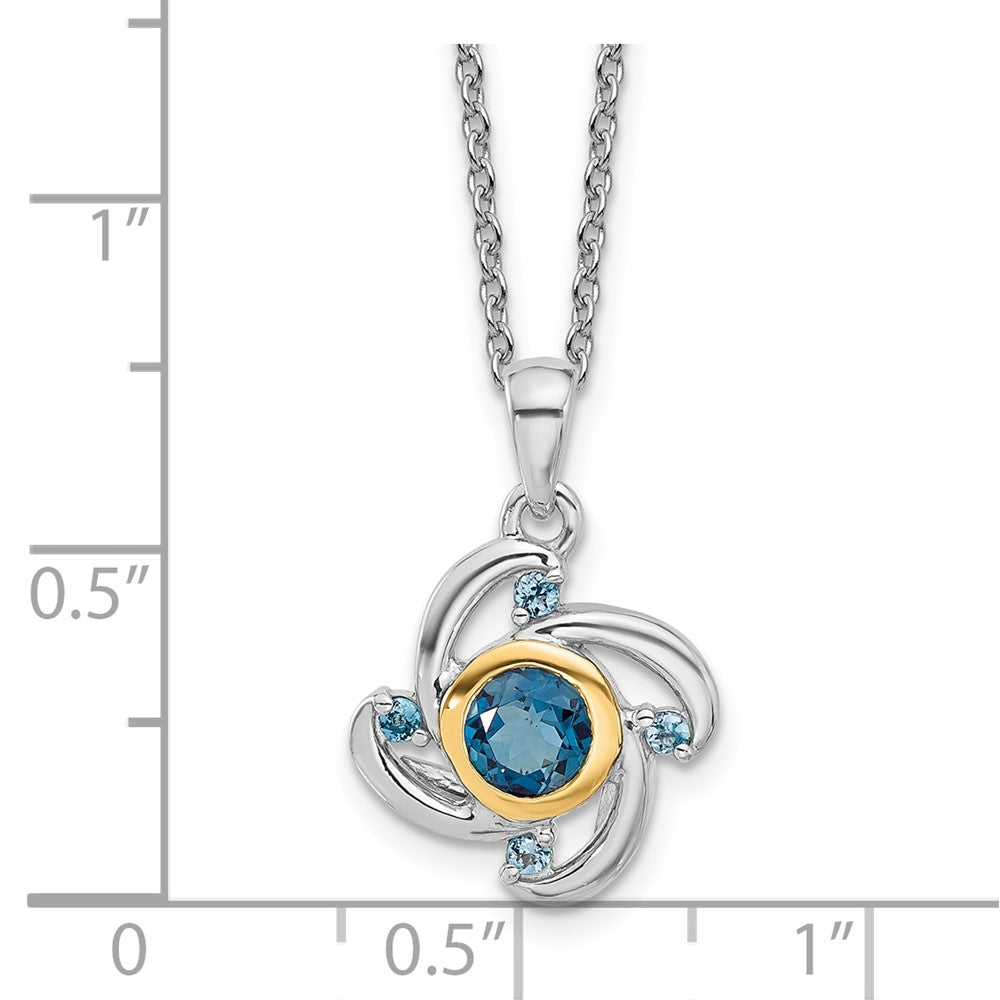 Sterling Silver Rhod-Plat w/14K/Silver Two-Tone London/swiss Blue Topaz 18in Necklace