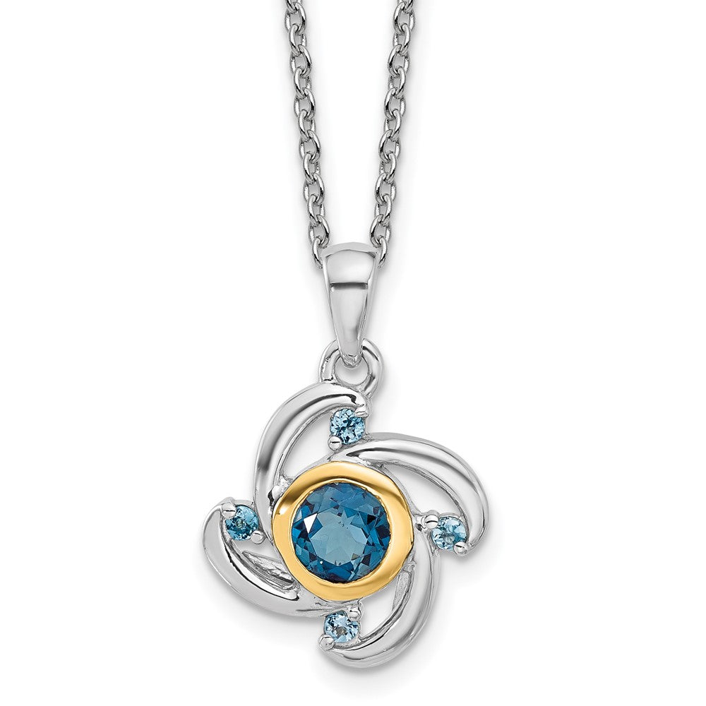 Sterling Silver Rhod-Plat w/14K/Silver Two-Tone London/swiss Blue Topaz 18in Necklace