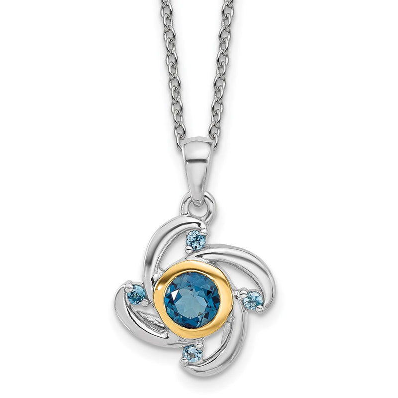 Sterling Silver Rhod-Plat w/14K/Silver Two-Tone London/swiss Blue Topaz 18in Necklace