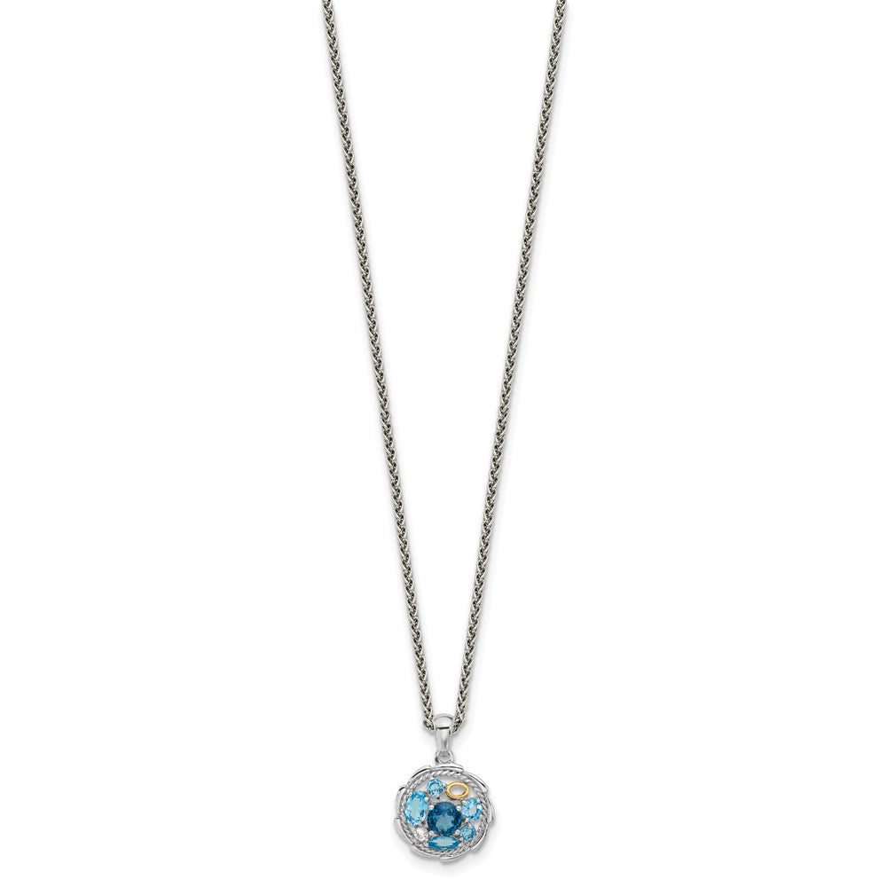 Ss Rh-Plat w/14K/Silver Two-Tone 1.36 Swiss Bl./1.05London Bl./.09Wht Topaz Necklace