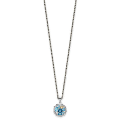 Ss Rh-Plat w/14K/Silver Two-Tone 1.36 Swiss Bl./1.05London Bl./.09Wht Topaz Necklace