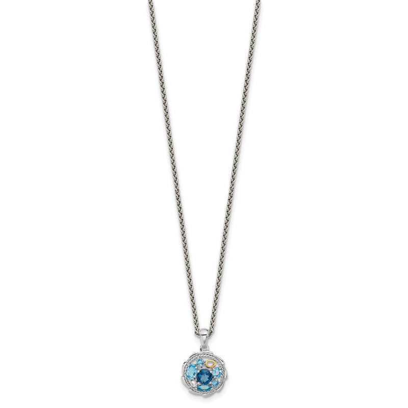 Ss Rh-Plat w/14K/Silver Two-Tone 1.36 Swiss Bl./1.05London Bl./.09Wht Topaz Necklace