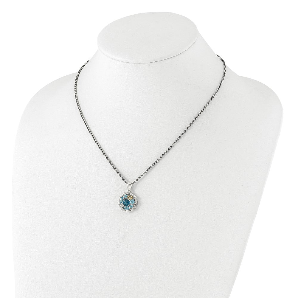 Ss Rh-Plat w/14K/Silver Two-Tone 1.36 Swiss Bl./1.05London Bl./.09Wht Topaz Necklace