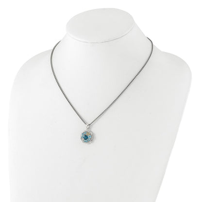 Ss Rh-Plat w/14K/Silver Two-Tone 1.36 Swiss Bl./1.05London Bl./.09Wht Topaz Necklace