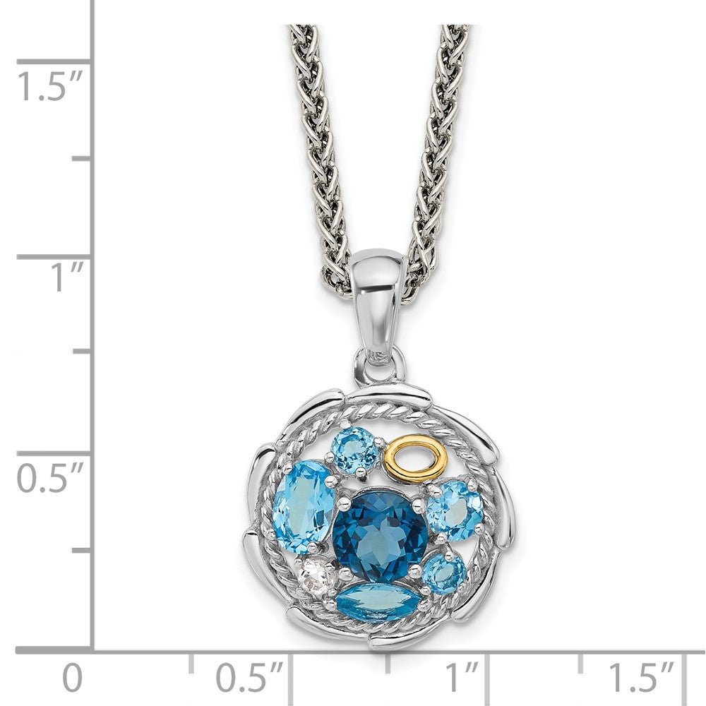 Ss Rh-Plat w/14K/Silver Two-Tone 1.36 Swiss Bl./1.05London Bl./.09Wht Topaz Necklace