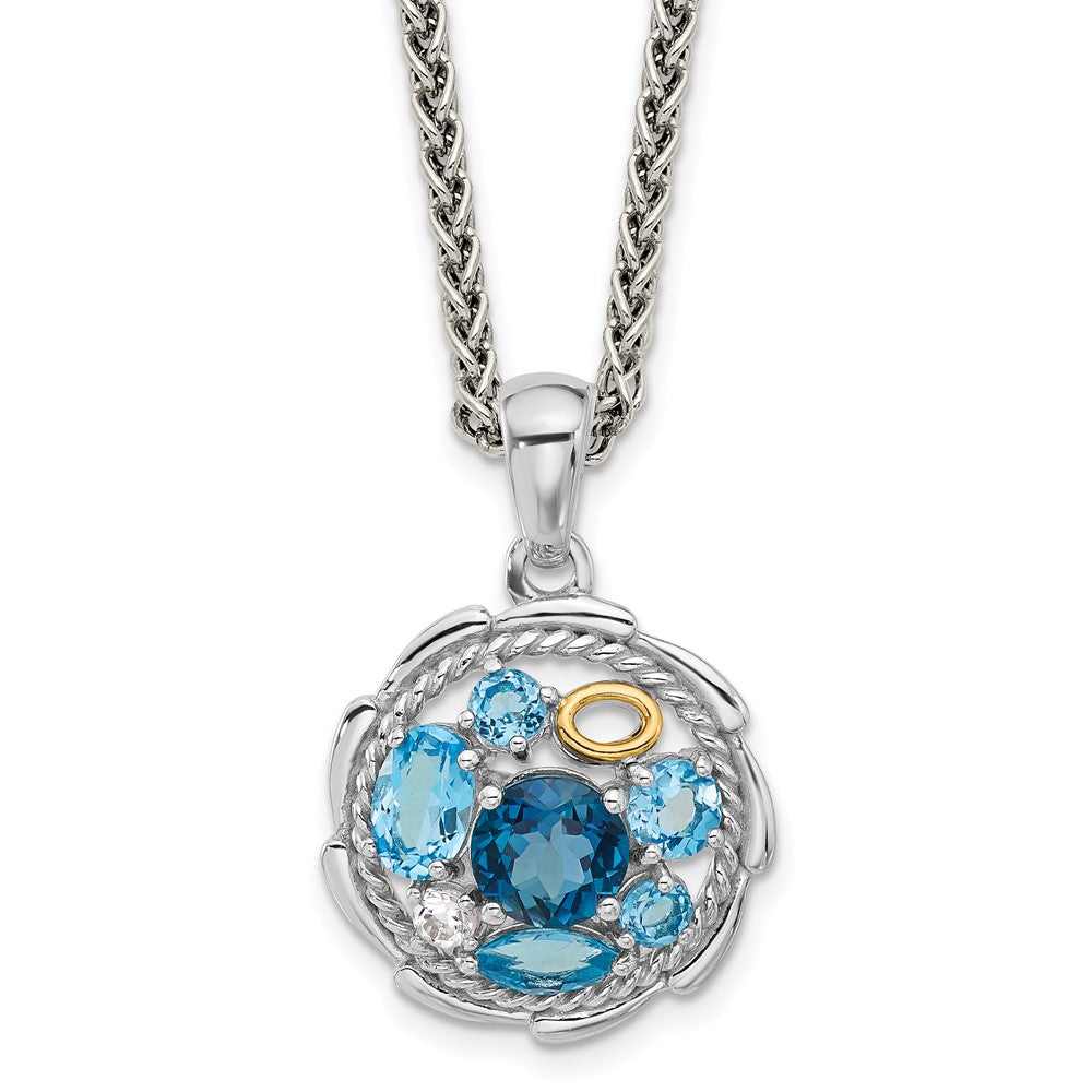 Ss Rh-Plat w/14K/Silver Two-Tone 1.36 Swiss Bl./1.05London Bl./.09Wht Topaz Necklace