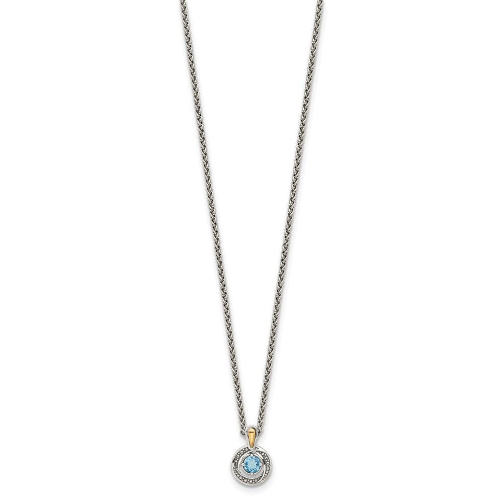 Sterling Silver w/14K/Silver Two-Tone Antiqued Light Swiss Blue Topaz Necklace