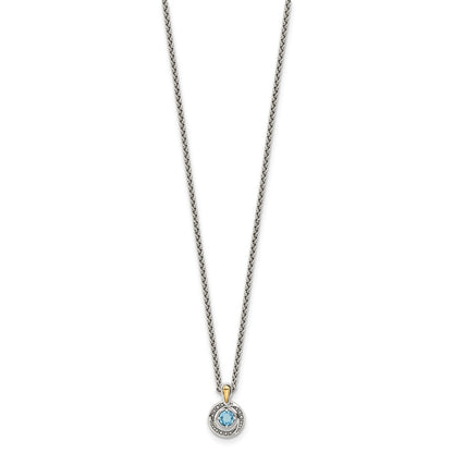 Sterling Silver w/14K/Silver Two-Tone Antiqued Light Swiss Blue Topaz Necklace