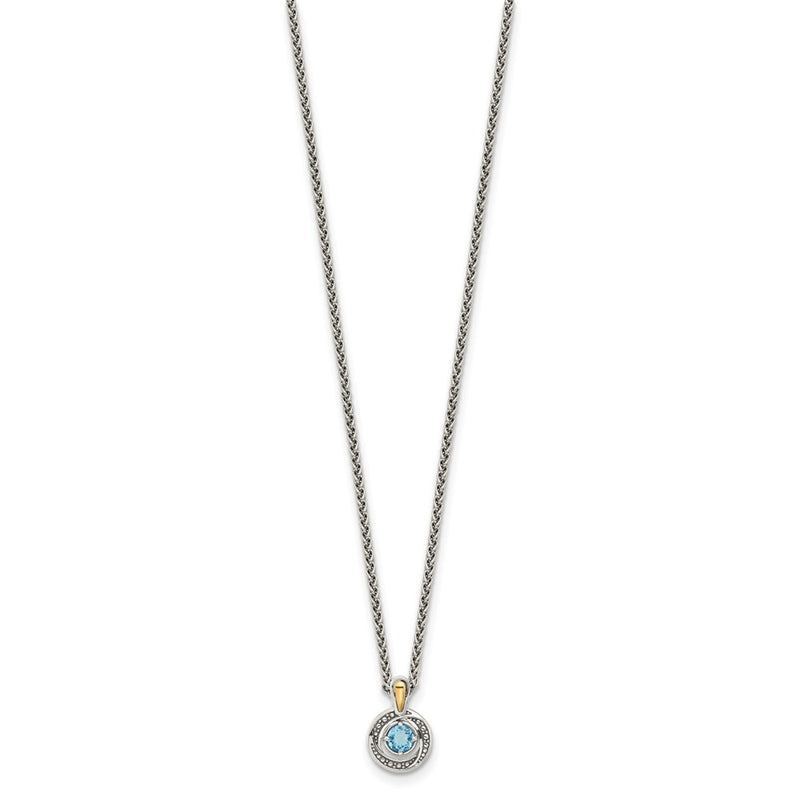 Sterling Silver w/14K/Silver Two-Tone Antiqued Light Swiss Blue Topaz Necklace