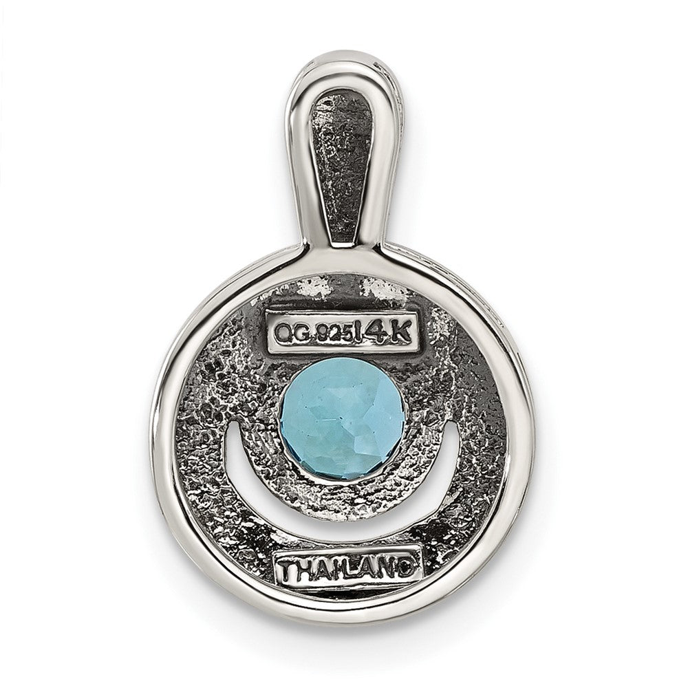Sterling Silver w/14K/Silver Two-Tone Antiqued Light Swiss Blue Topaz Necklace