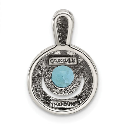 Sterling Silver w/14K/Silver Two-Tone Antiqued Light Swiss Blue Topaz Necklace