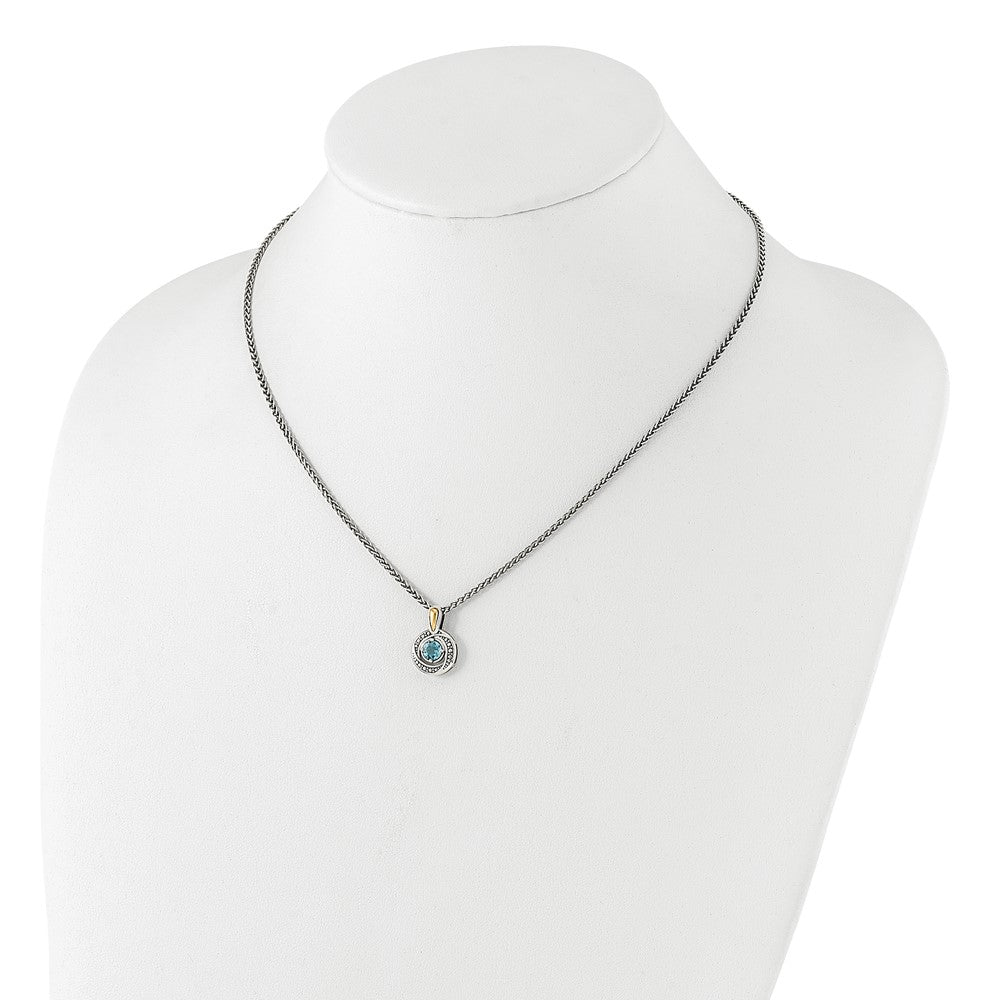 Sterling Silver w/14K/Silver Two-Tone Antiqued Light Swiss Blue Topaz Necklace