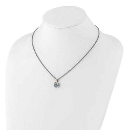 Sterling Silver w/14K/Silver Two-Tone Antiqued Light Swiss Blue Topaz Necklace