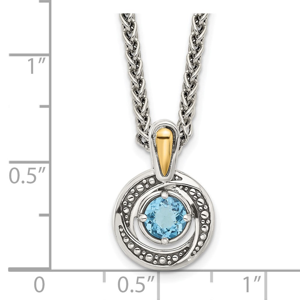Sterling Silver w/14K/Silver Two-Tone Antiqued Light Swiss Blue Topaz Necklace