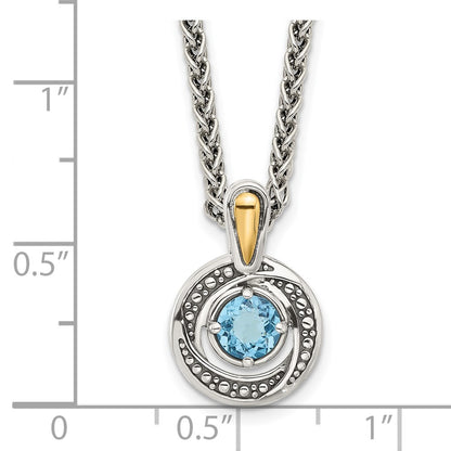 Sterling Silver w/14K/Silver Two-Tone Antiqued Light Swiss Blue Topaz Necklace